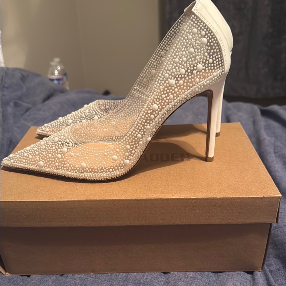 Steve Madden White Crystal Embellished Heels